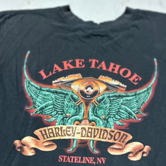 Vintage Harley Davidson Lake Tahoe Stateline Nevada Cutoff T-Shirt - Black - Picture 2 of 6